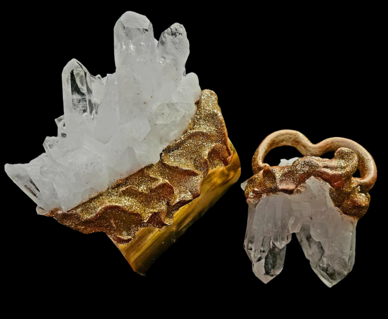 High End Rough Quartz Statement Cuff & Ring Set