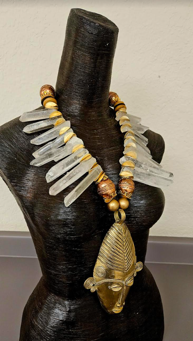 African Mask & Branch Crystal Tribal Chest Piece - Male Conoisseurs