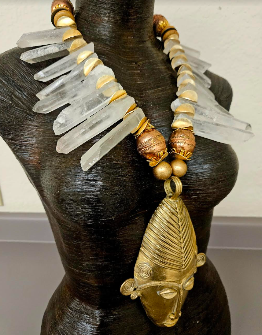 African Mask & Branch Crystal Tribal Chest Piece - Male Conoisseurs