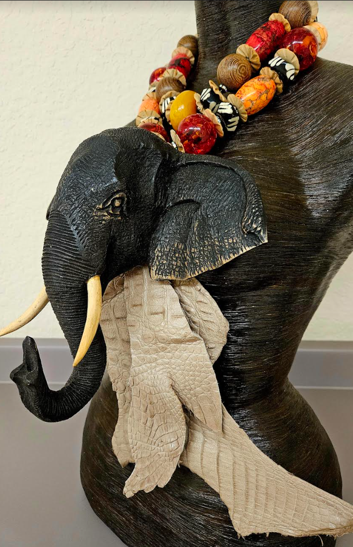 Massive Wood Elephant Beaded Chest Piece - OOAK Wearable Art