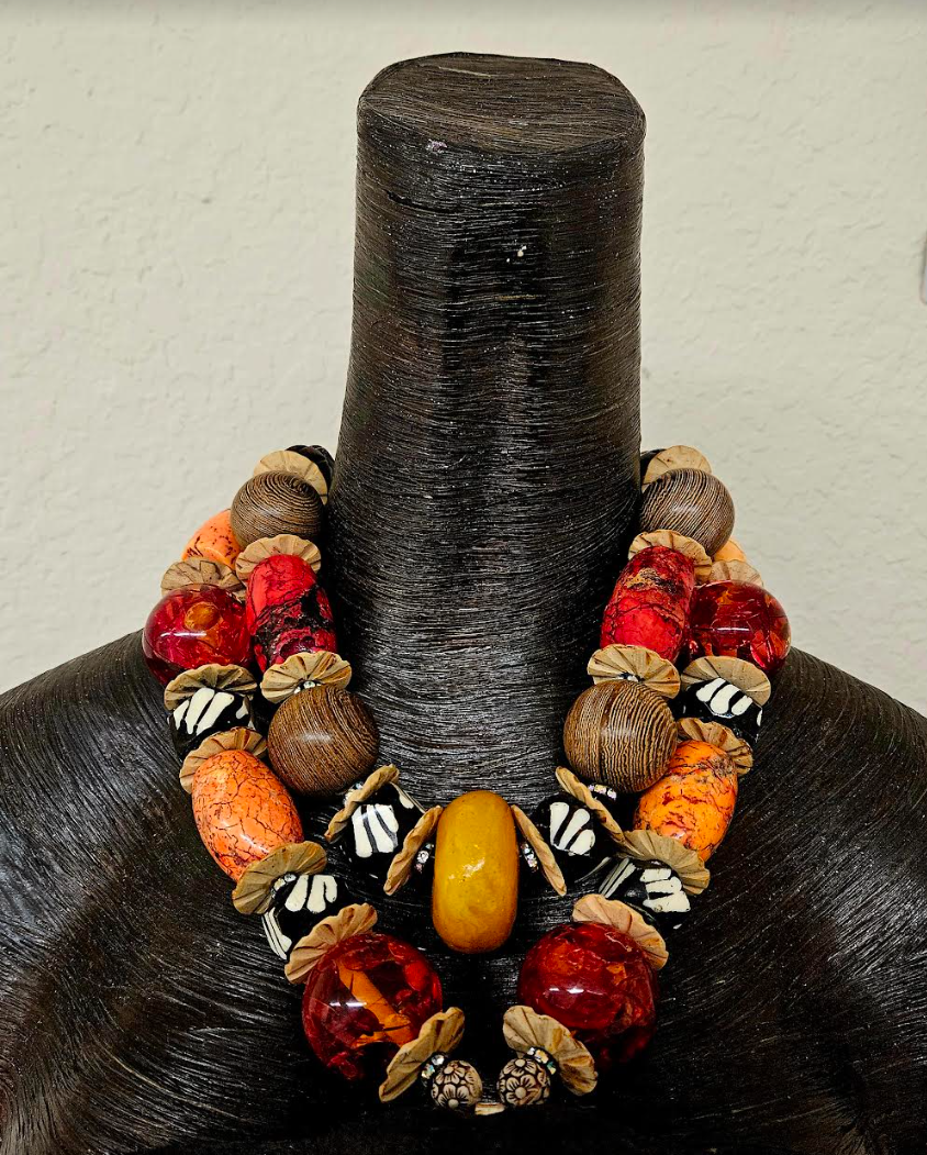 Massive Wood Elephant Beaded Chest Piece - OOAK Wearable Art