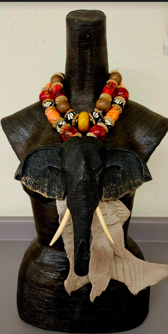 Massive Wood Elephant Beaded Chest Piece - OOAK Wearable Art