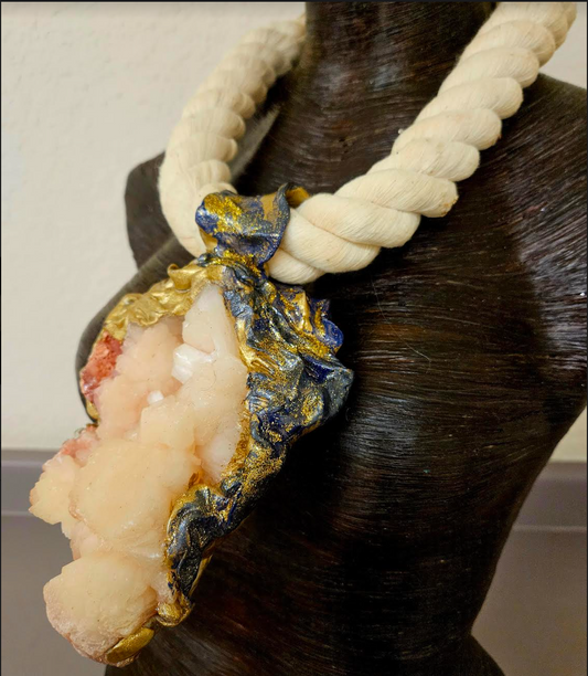 Huge Apophyllite Stilbite Sculpted Unisex Rope Chest Piece Luxury