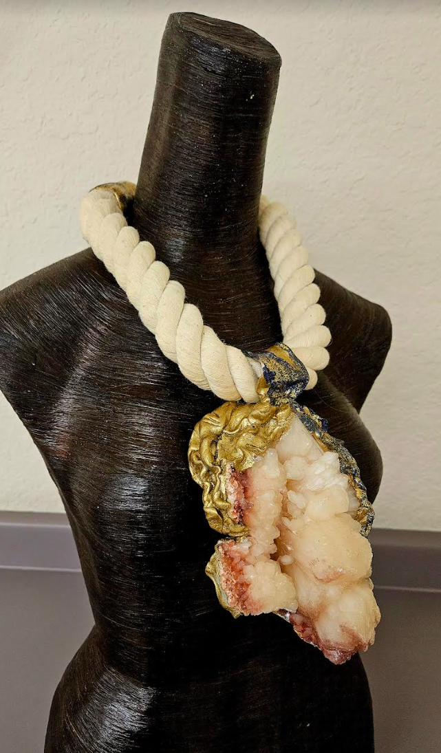 Huge Apophyllite Stilbite Sculpted Unisex Rope Chest Piece Luxury