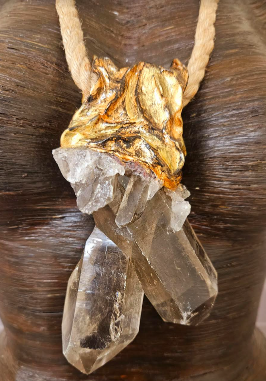 Gemmy Rough Smoky Citrine Sculpted Gemstone Pendant With Jute Rope M