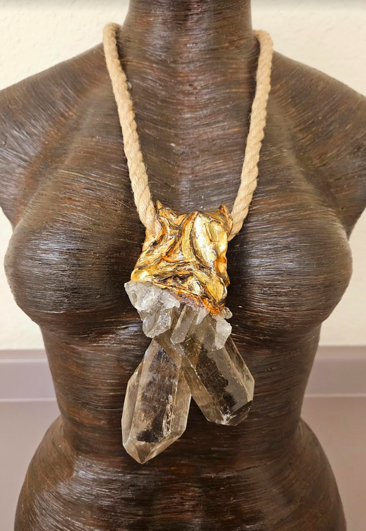 Gemmy Rough Smoky Citrine Sculpted Gemstone Pendant With Jute Rope M