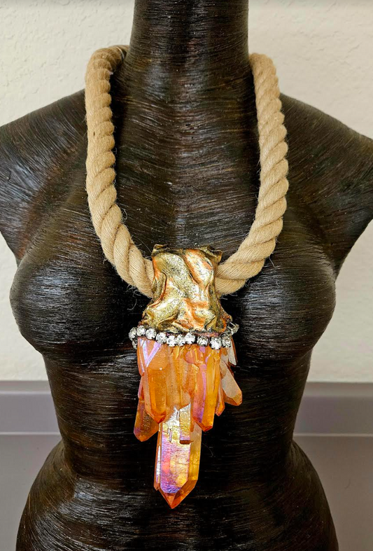 Orange Aura Quartz Sculpted Talisman & Hemp Rope - Gypsy Soul Jewelry