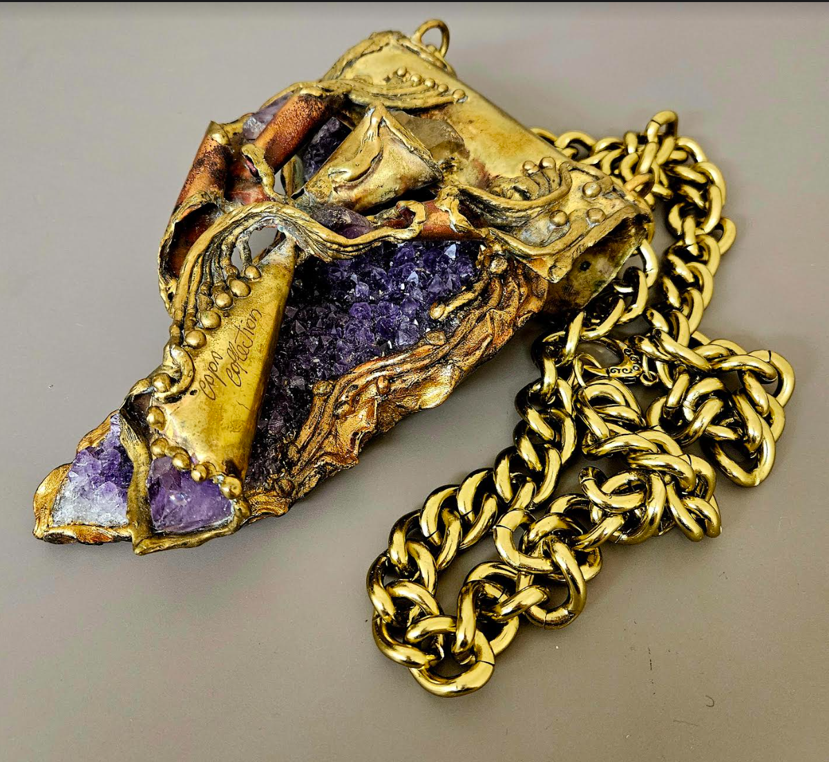 Brutalist Sculpted Copper Brass & Amethyst Huge Talisman - Music Video