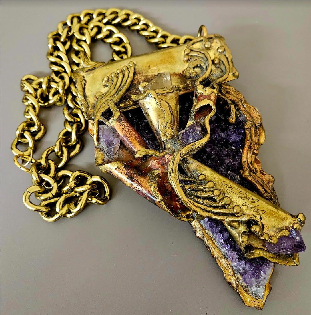 Brutalist Sculpted Copper Brass & Amethyst Huge Talisman - Music Video