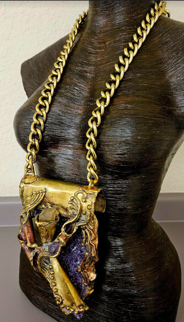 Brutalist Sculpted Copper Brass & Amethyst Huge Talisman - Music Video