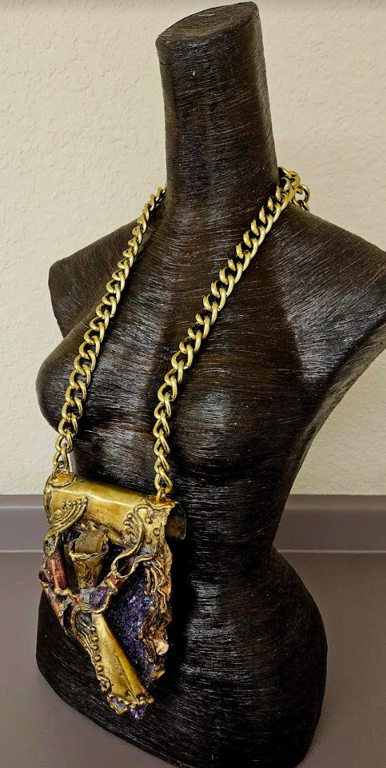 Brutalist Sculpted Copper Brass & Amethyst Huge Talisman - Music Video