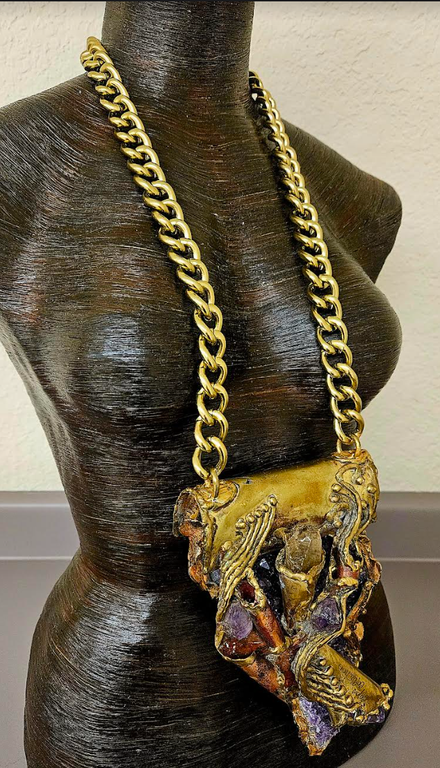 Brutalist Sculpted Copper Brass & Amethyst Huge Talisman - Music Video
