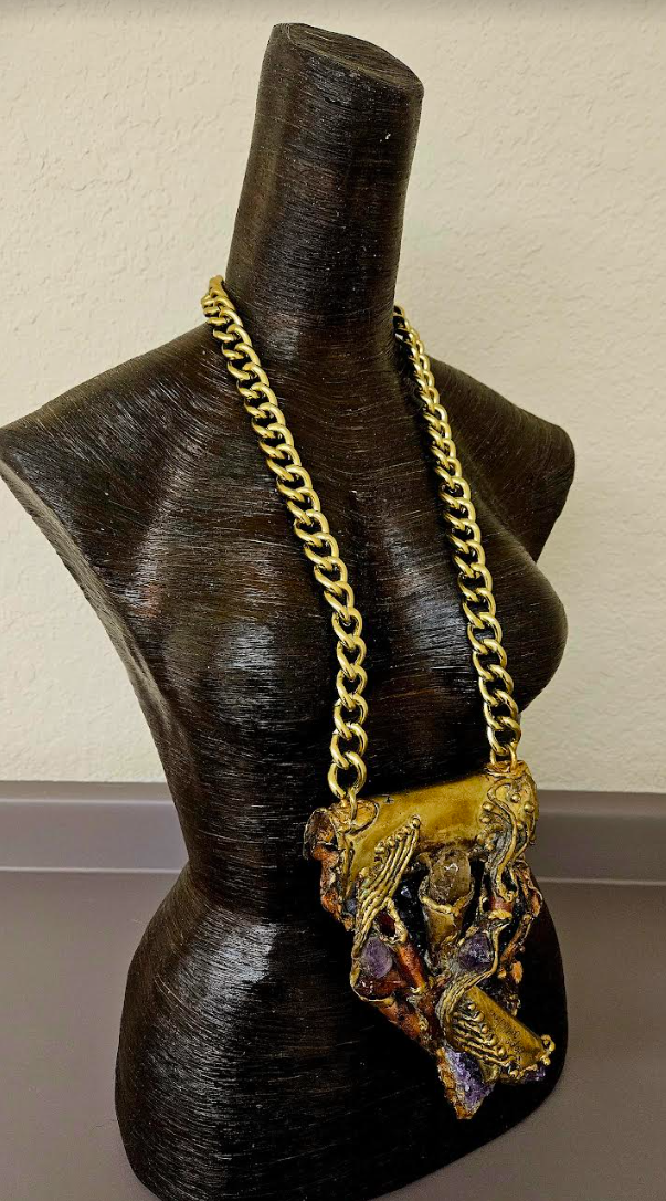 Brutalist Sculpted Copper Brass & Amethyst Huge Talisman - Music Video
