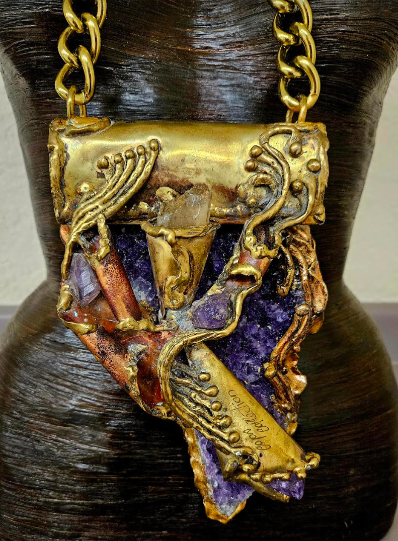 Brutalist Sculpted Copper Brass & Amethyst Huge Talisman - Music Video