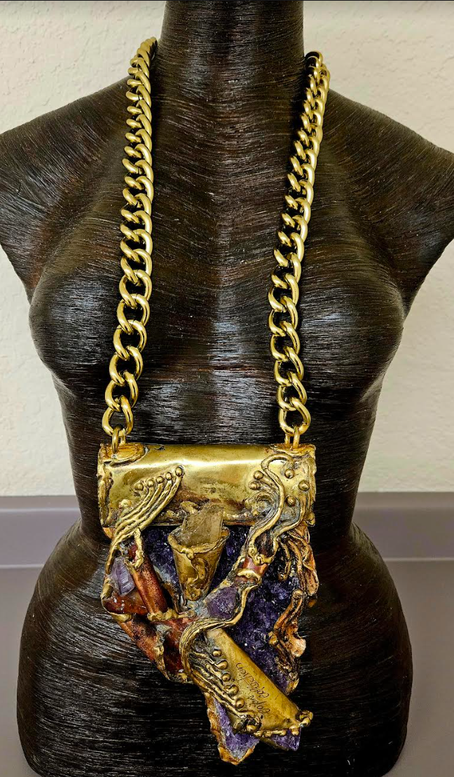 Brutalist Sculpted Copper Brass & Amethyst Huge Talisman - Music Video