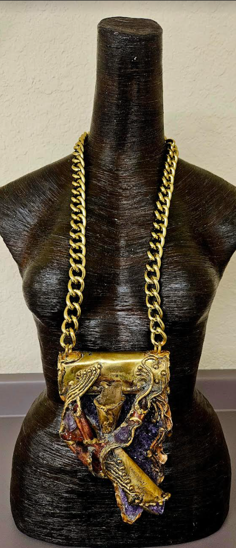 Brutalist Sculpted Copper Brass & Amethyst Huge Talisman - Music Video