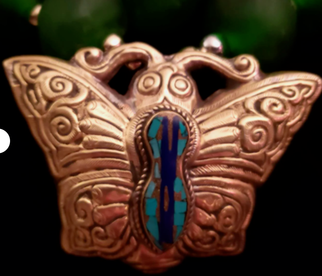 Oversized African Glass Beaded Luxury Necklace With Brass Buttterfly