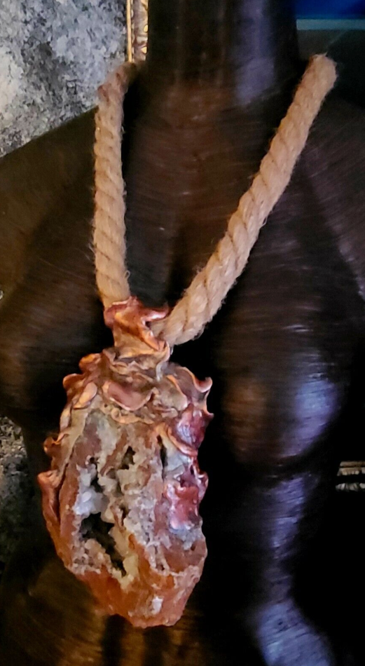 Rustic Crystal Geode Pendant - Hemp Rope Chest Piece Men