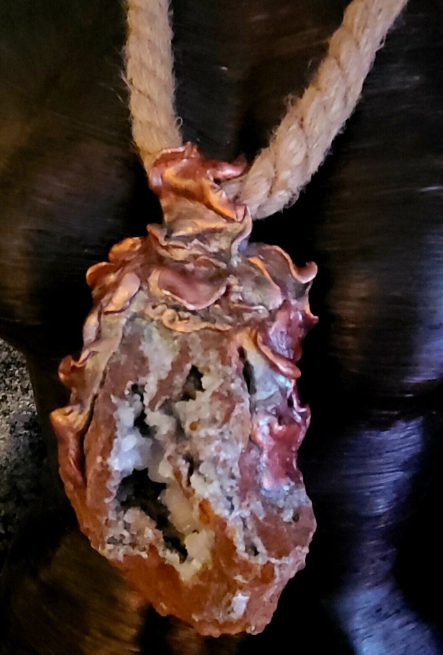 Rustic Crystal Geode & Jute Rope for Men Sculpted Earthy Talisman