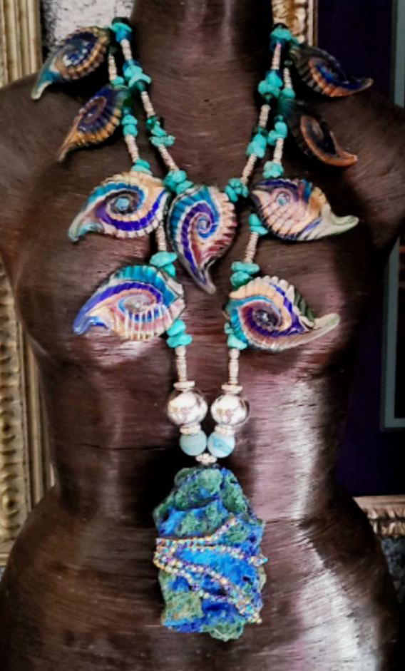 Rough Azurite & Malachite Unisex Gemstone Chest Piece Hand Blown