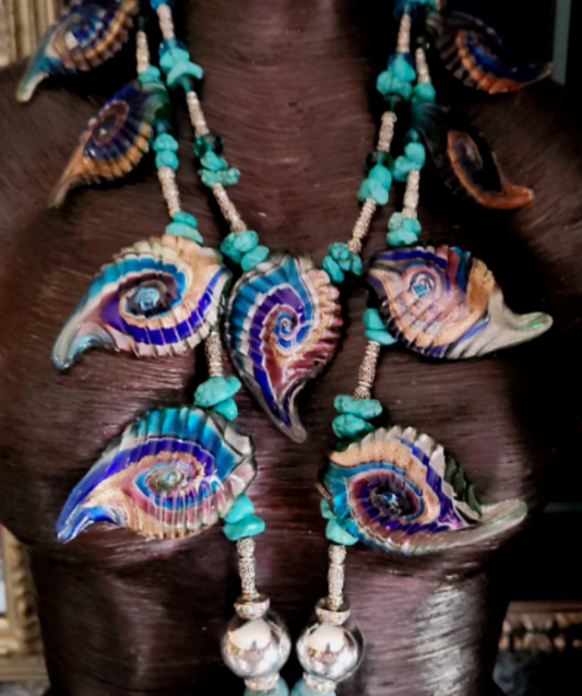 Rough Azurite & Malachite Unisex Gemstone Chest Piece Hand Blown