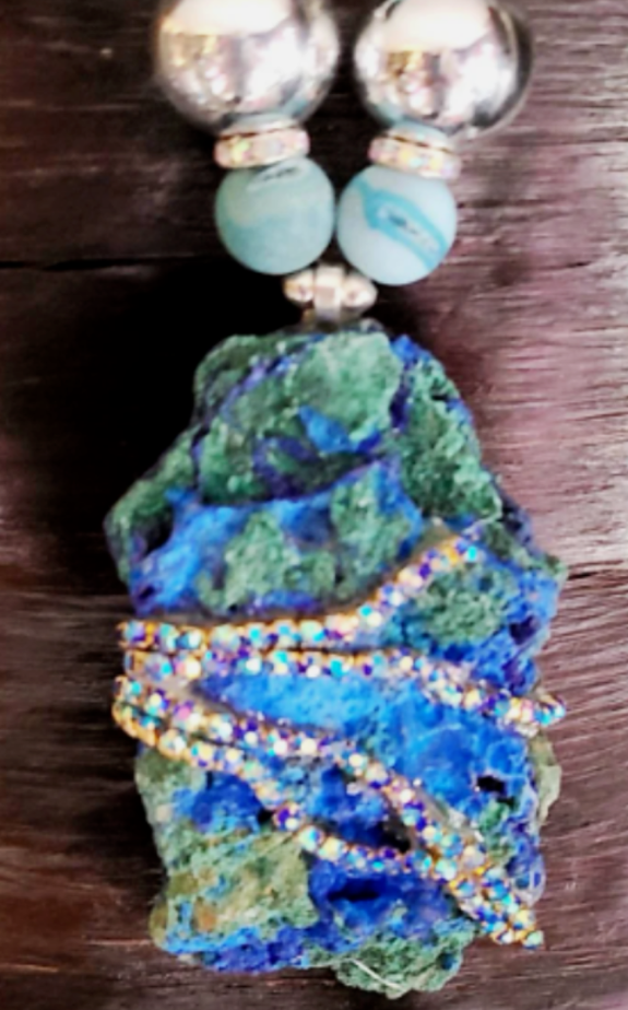 Rough Azurite & Malachite Unisex Gemstone Chest Piece Hand Blown