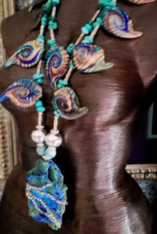 Rough Azurite & Malachite Unisex Gemstone Chest Piece Hand Blown