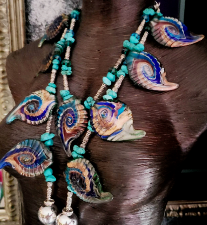 Rough Azurite & Malachite Unisex Gemstone Chest Piece Hand Blown