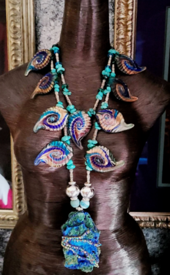 Rough Azurite & Malachite Unisex Gemstone Chest Piece Hand Blown