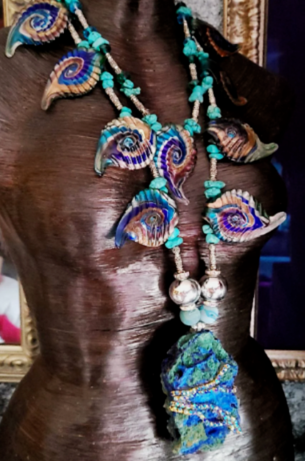 Rough Azurite & Malachite Unisex Gemstone Chest Piece Hand Blown