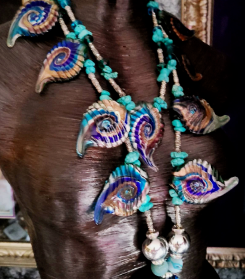 Rough Azurite & Malachite Unisex Gemstone Chest Piece Hand Blown