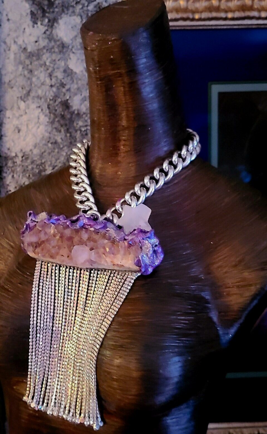 Rough Amethyst Rhinestone Statement Gemstone Pendant Bling Bling Ar