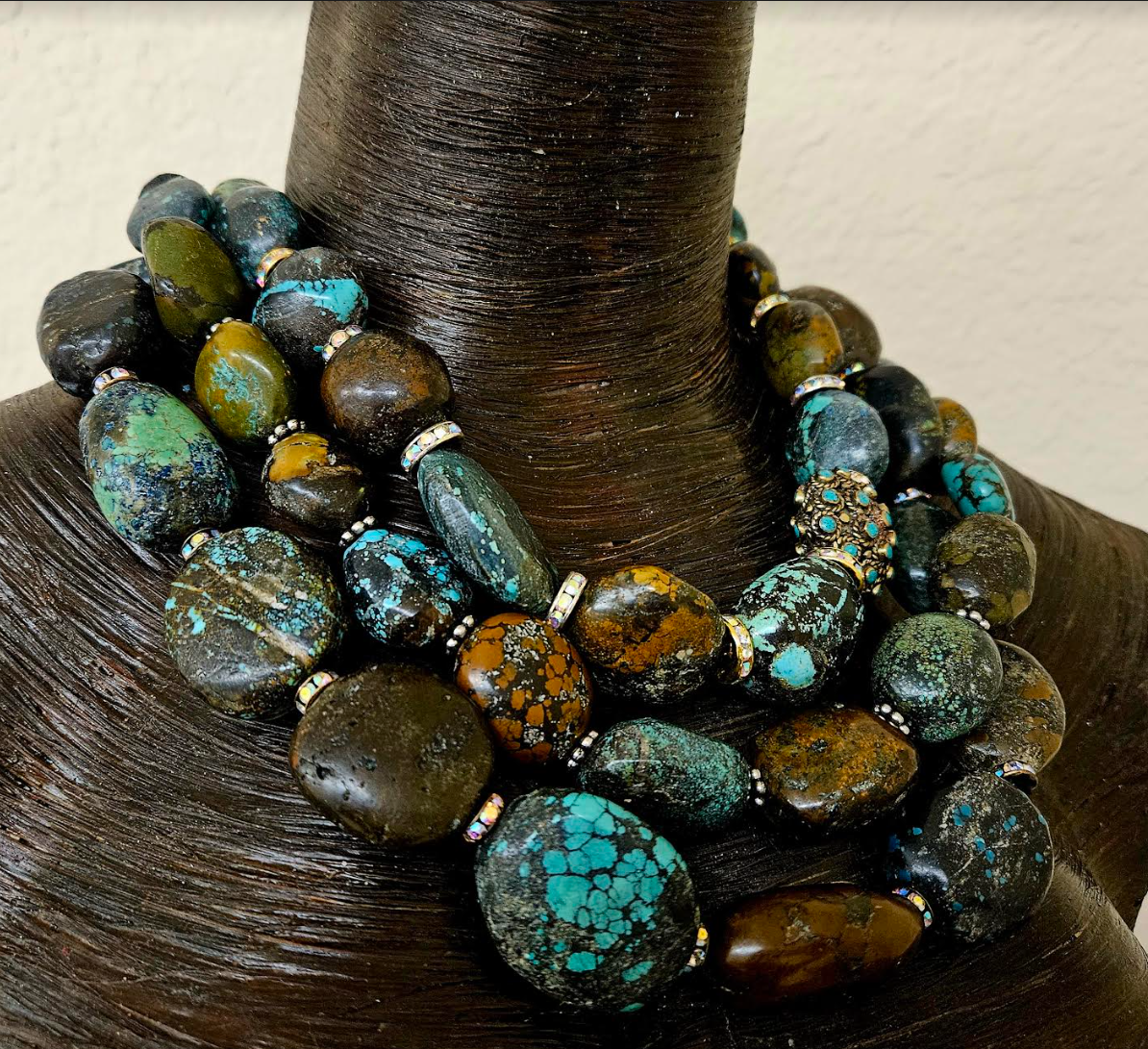 Multi Strand Hubei Turquoise Statement Luxury Necklace - Cowgirl Couture