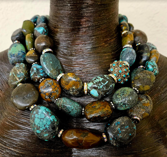 Multi Strand Hubei Turquoise Statement Luxury Necklace - Cowgirl Couture