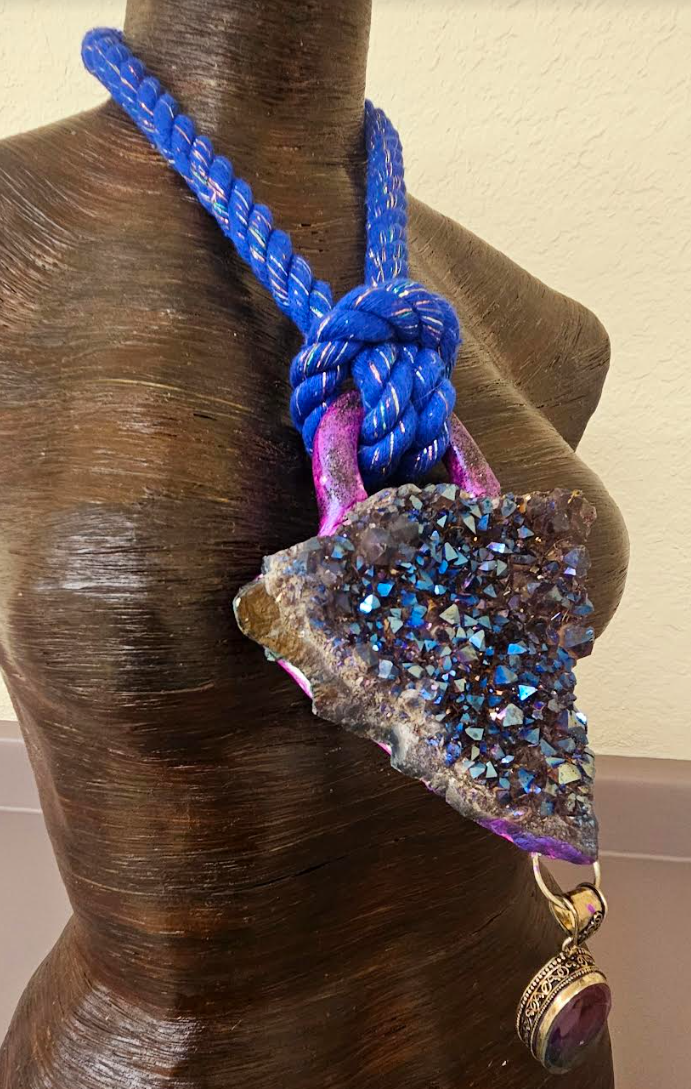 Titanium Aura Quartz Sculpted Statement Gemstone Pendant with Mystic T