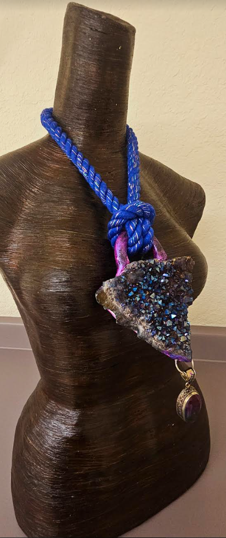 Titanium Aura Quartz Sculpted Statement Gemstone Pendant with Mystic T
