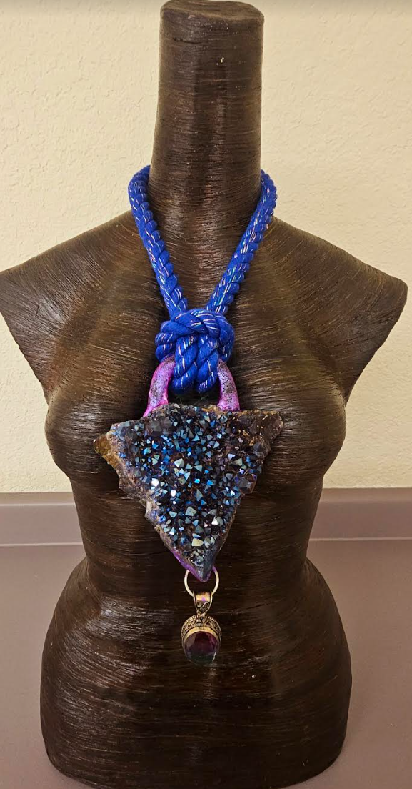 Titanium Aura Quartz Sculpted Statement Gemstone Pendant with Mystic T