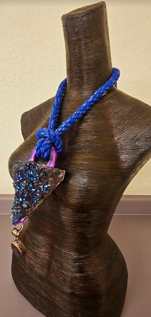 Raw Titanium Quartz Pendant with Mystic Topaz - Mens Couture