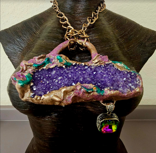 Rough Amethyst & Mystic Topaz Sculpted Statement Pendant