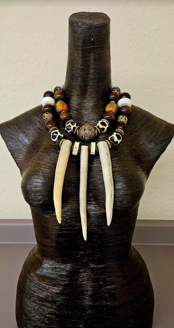 Earth Tone Deer Sculpted Antler Avant Garde Chest Piece Unisex
