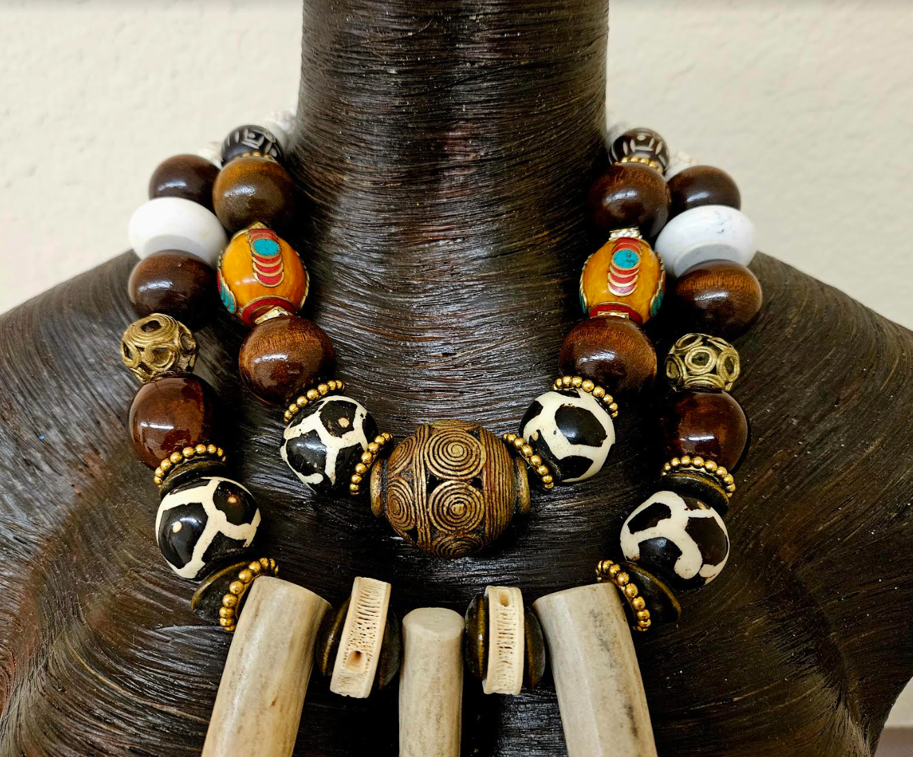 Earth Tone Deer Sculpted Antler Avant Garde Chest Piece Unisex
