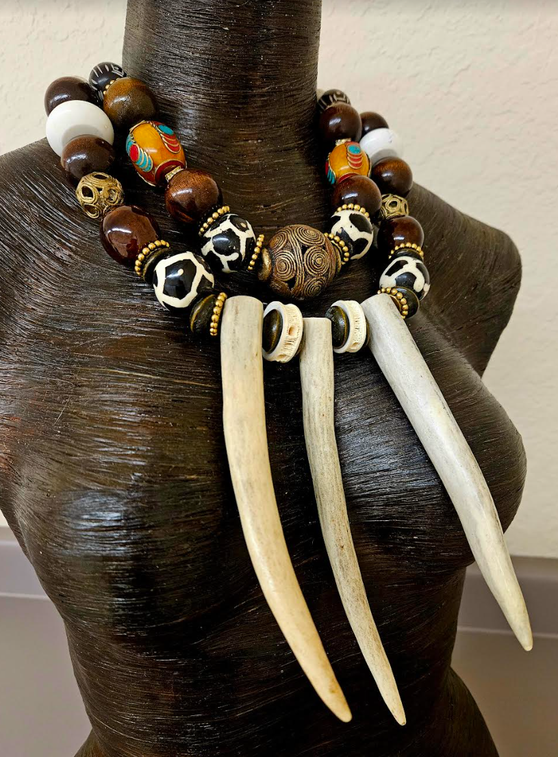 Earth Tone Deer Sculpted Antler Avant Garde Chest Piece Unisex