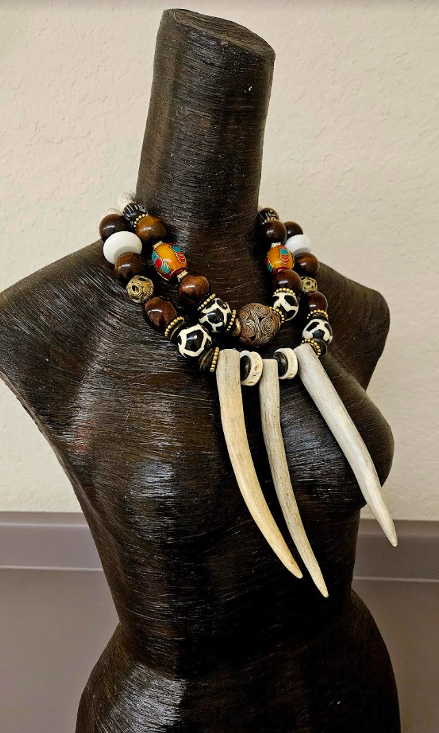 Earth Tone Deer Sculpted Antler Avant Garde Chest Piece Unisex