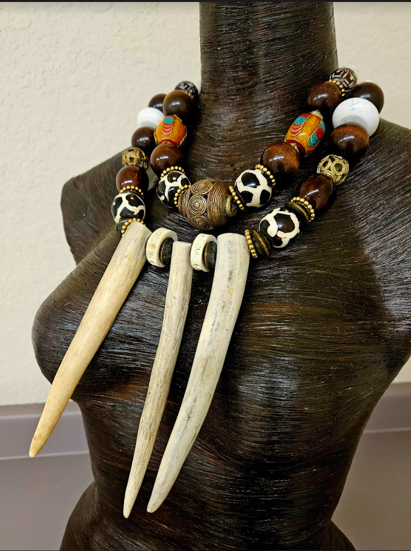 Earth Tone Deer Sculpted Antler Avant Garde Chest Piece Unisex