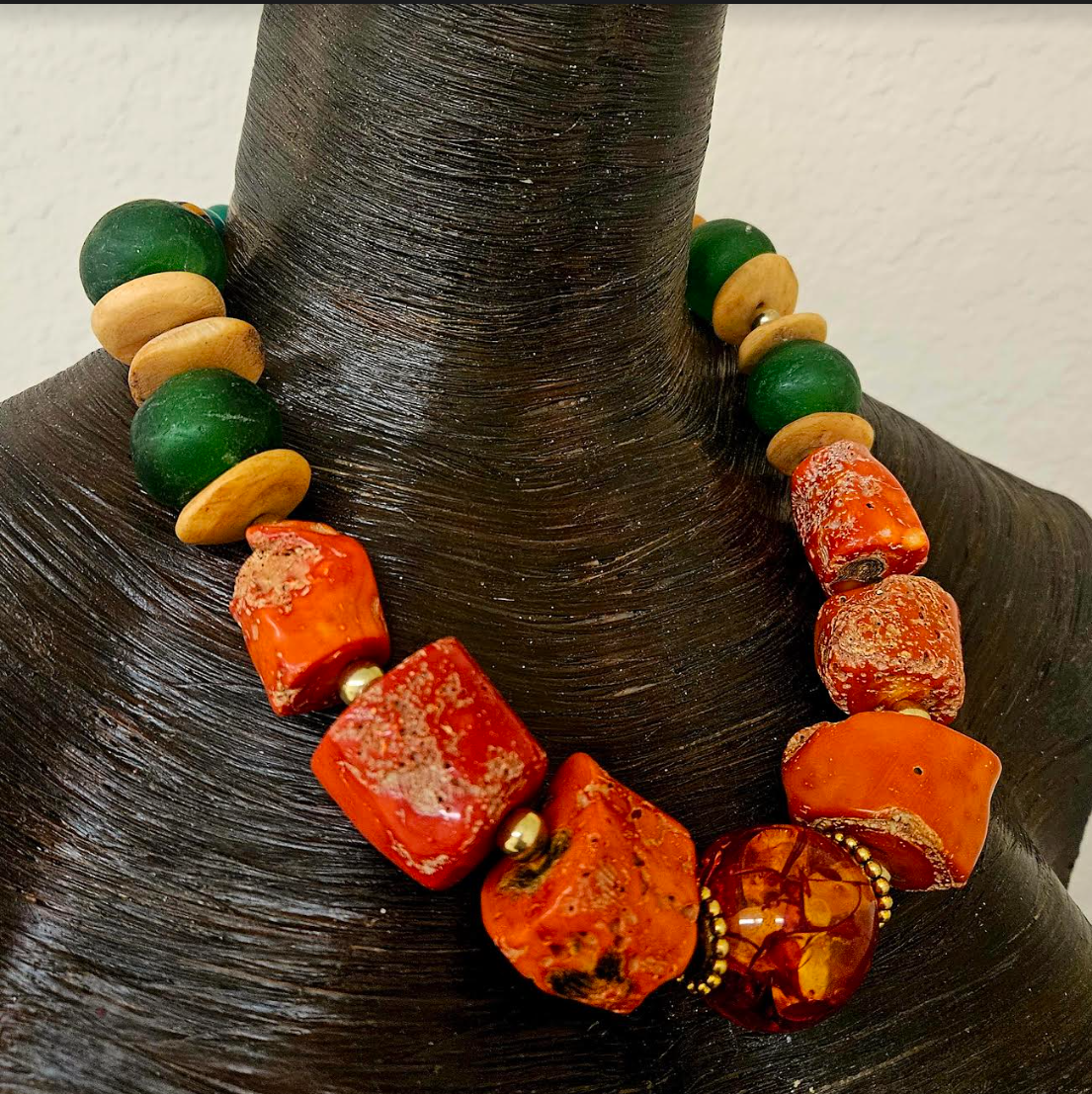 Oversized Rustic Orange Coral Unisex Luxury Necklace Bold Chunky Hea