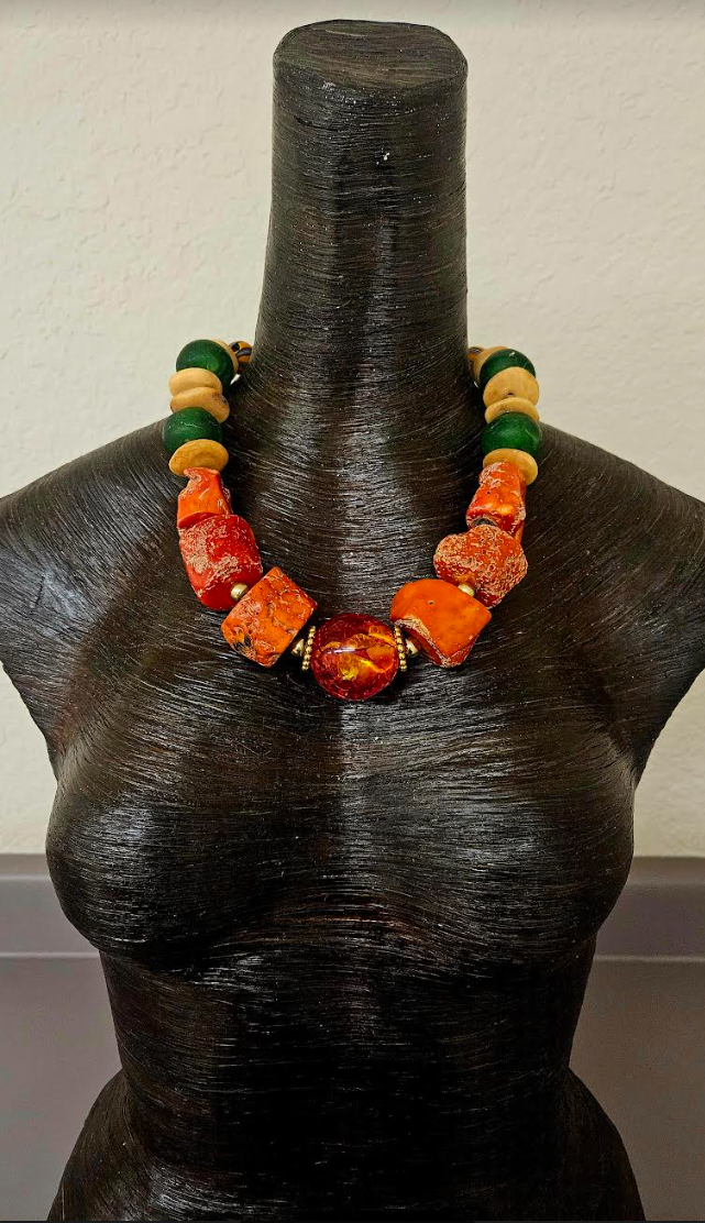 Oversized Rustic Orange Coral Unisex Luxury Necklace Bold Chunky Hea