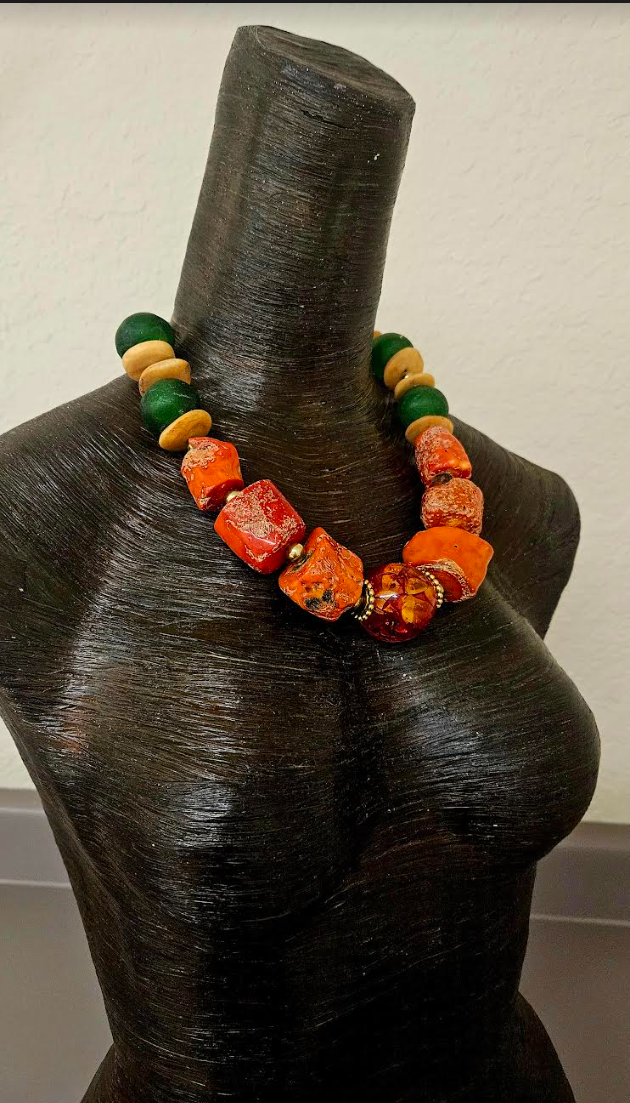 Oversized Rustic Orange Coral Unisex Luxury Necklace Bold Chunky Hea