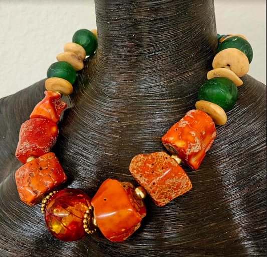 Oversized Rustic Orange Coral Unisex Luxury Necklace Bold Chunky Hea