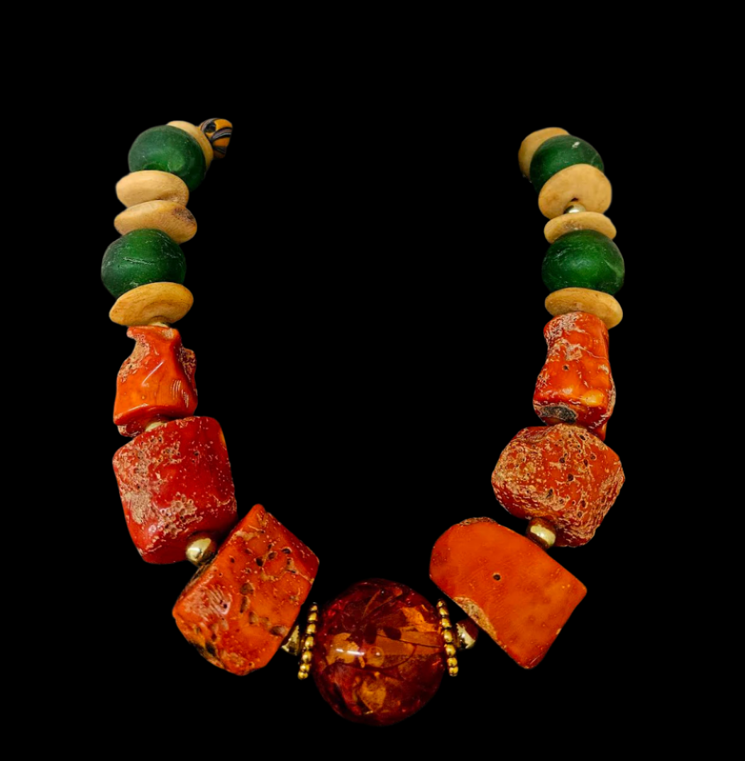 Oversized Rustic Orange Coral Unisex Luxury Necklace Bold Chunky Hea