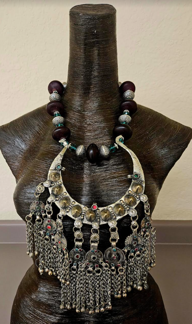 Exotic Wild Tribal Torc & Resin Chest Piece Statement Set - Vintage